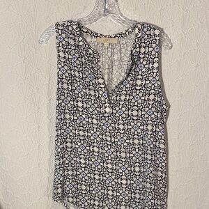 LOFT Black and White Swirl with a dash of Blue Blouse size small. Free flowing